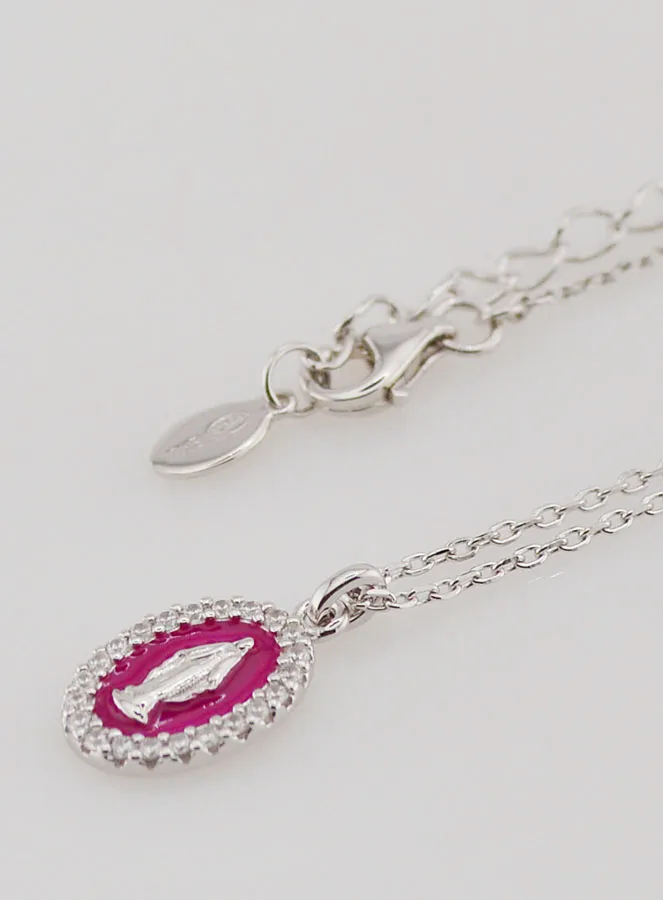 Collier Maria Wonderdadige Zilver en Fuchsia Pink Roze Emaille (pic 1)