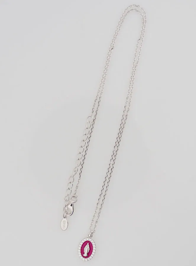 Collier Maria Wonderdadige Zilver en Fuchsia Pink Roze Emaille (pic 2)