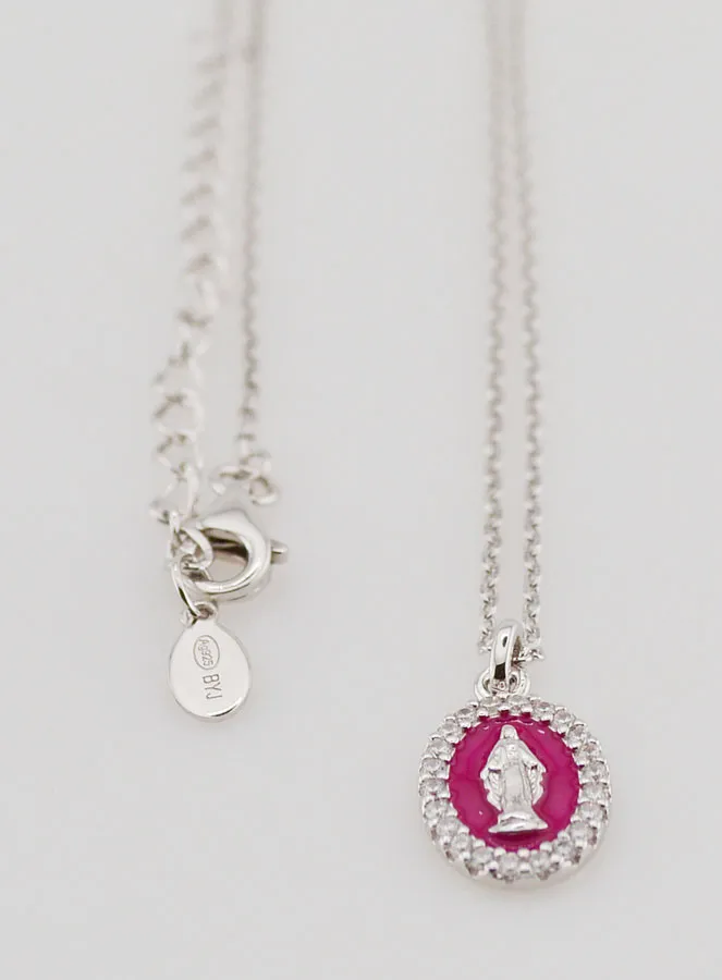 Collier Maria Wonderdadige Zilver en Fuchsia Pink Roze Emaille (pic 3)