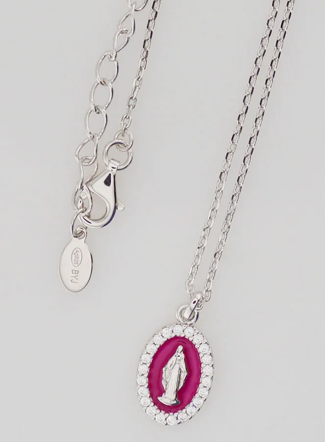 Collier Maria Wonderdadige Zilver en Fuchsia Pink Roze Emaille (pic 4)