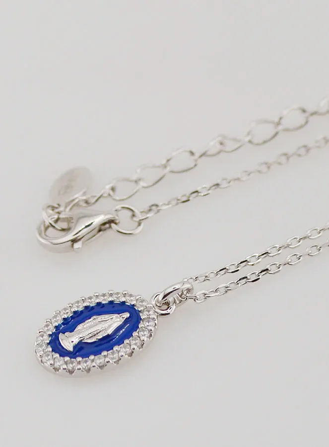 Halsketting Maria Wonderdadige Zilver en Donker Blauw Emaille (pic 1)