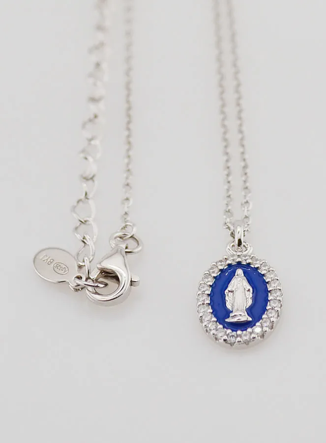 Halsketting Maria Wonderdadige Zilver en Donker Blauw Emaille (pic 3)