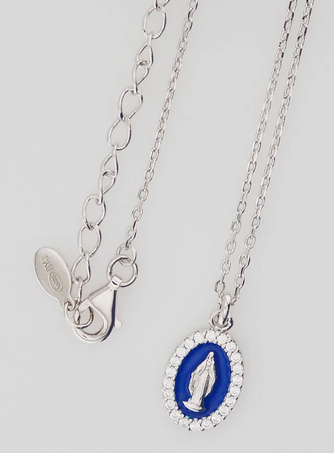 Halsketting Maria Wonderdadige Zilver en Donker Blauw Emaille (pic 4)