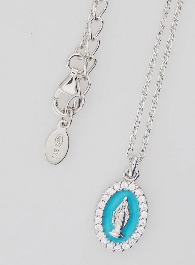Collier Maria Wonderdadige Zilver en Licht Blauw Emaille (pic 4)