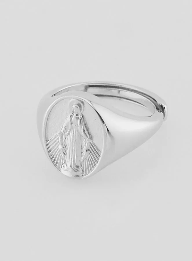 Zilveren Ring Zegelring Maria Wonderdadige - Maat 46-52 (pic 2)