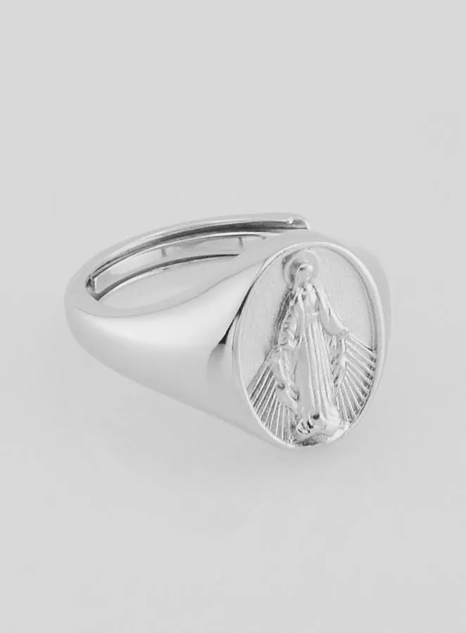 Zilveren Ring Zegelring Maria Wonderdadige - Maat 46-52 (pic 3)