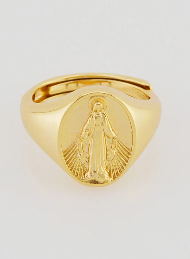 Ring Zegelring Maria Wonderdadige van Verguld Zilver - Maten 46 tot 52 (pic 1)
