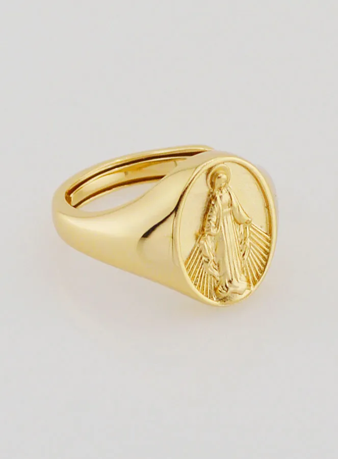 Ring Zegelring Maria Wonderdadige van Verguld Zilver - Maten 46 tot 52 (pic 3)