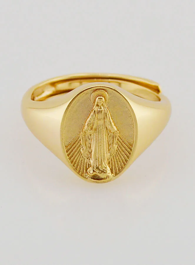 Ring Zegelring Maria Wonderdadige van Verguld Zilver - Maten 52–56 (pic 1)