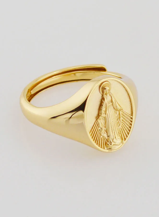Ring Zegelring Maria Wonderdadige van Verguld Zilver - Maten 52–56 (pic 3)