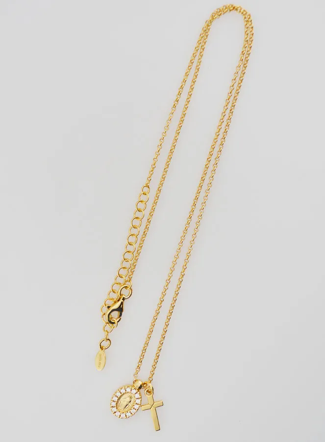 Religieus Collier Maria Wonderdadige en Kruis – Verguld Zilver met Zirkonia (pic 2)