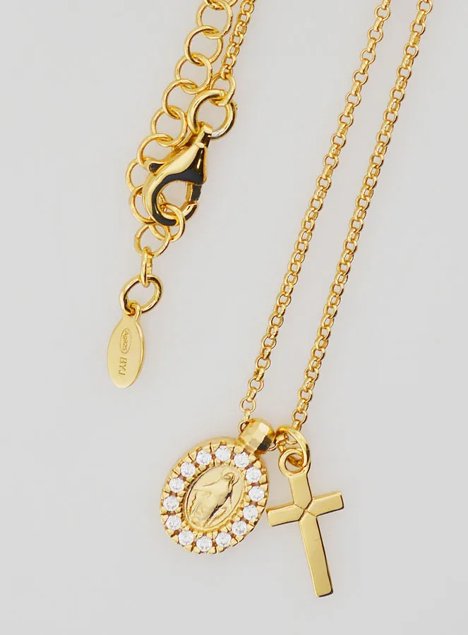 Religieus Collier Maria Wonderdadige en Kruis – Verguld Zilver met Zirkonia (pic 4)