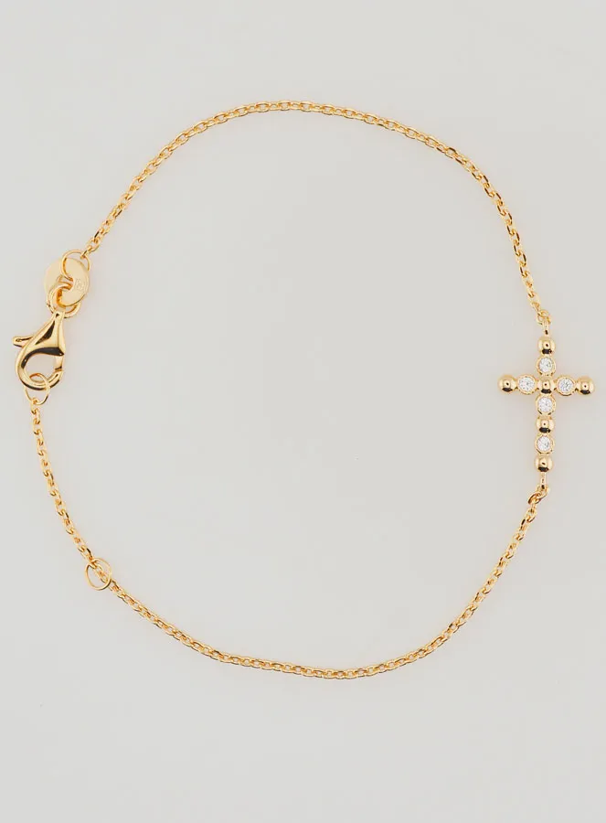 Religieuze Armband Verguld - Kruis Ronde Zirkonia's (pic 1)