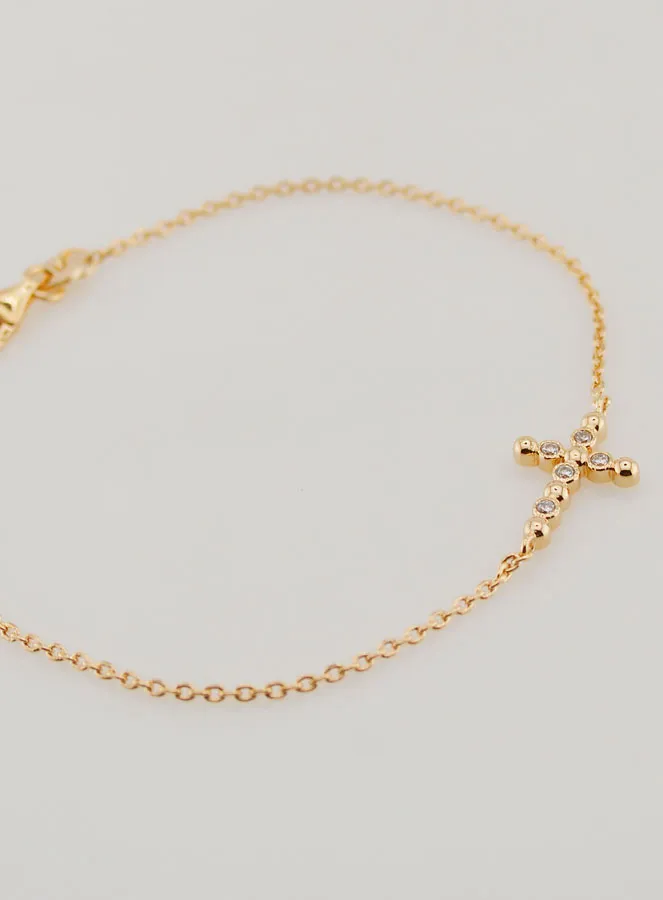 Religieuze Armband Verguld - Kruis Ronde Zirkonia's (pic 2)