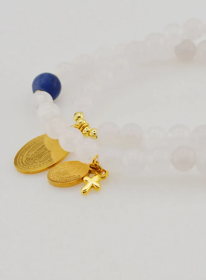 Rozenkrans Armband Witte Jade en Sodaliet - OLV van Guadalupe (pic 3)
