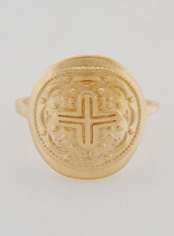 Ring met Bewerkt Kruis van Christus - Verguld - Maat 60 (pic 1)