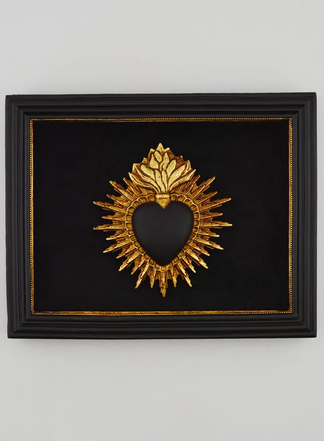 Ex Voto Wanddecoratie Hart Zwart en Goud op Fluweel - 16 cm (pic 1)