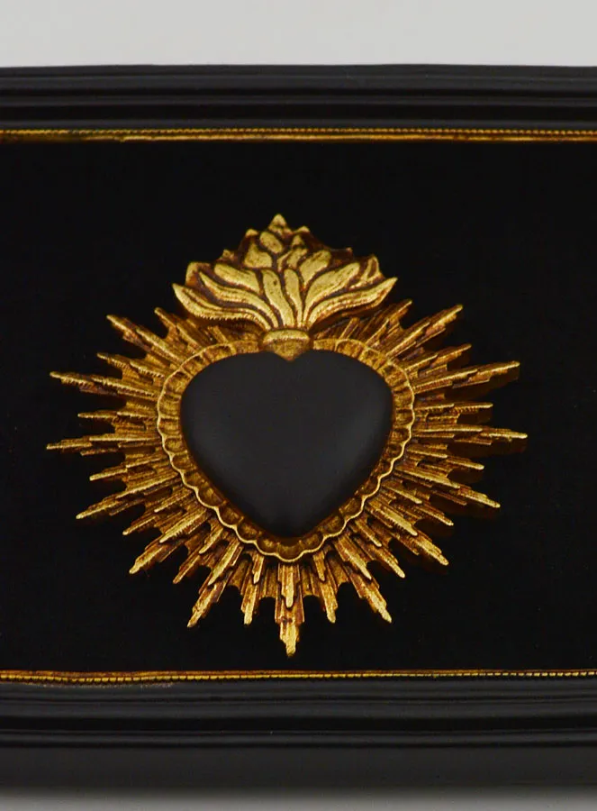 Ex Voto Wanddecoratie Hart Zwart en Goud op Fluweel - 16 cm (pic 2)