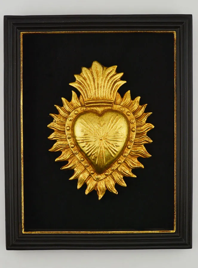 Ex Voto Wanddecoratie Gouden Hart op Fluweel - 18 cm (pic 1)