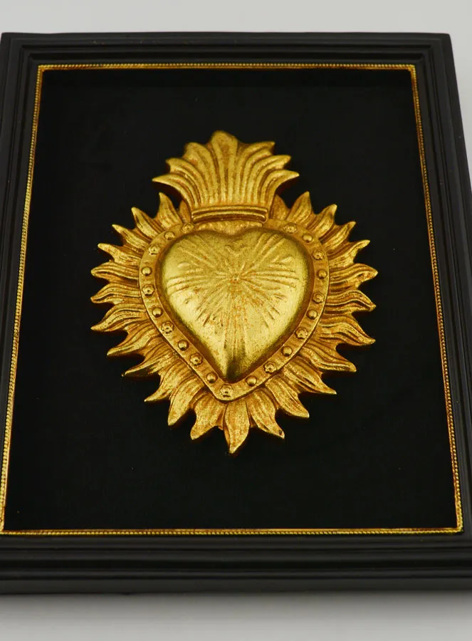 Ex Voto Wanddecoratie Gouden Hart op Fluweel - 18 cm (pic 2)