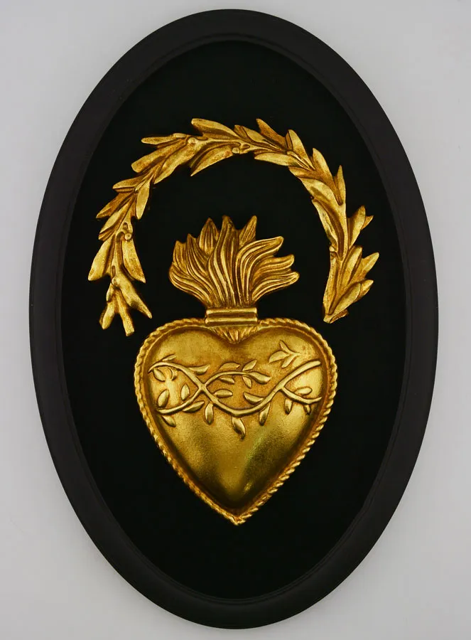 Ex Voto Wanddecoratie Stralend Gouden Hart op Fluweel - 23 cm (pic 1)