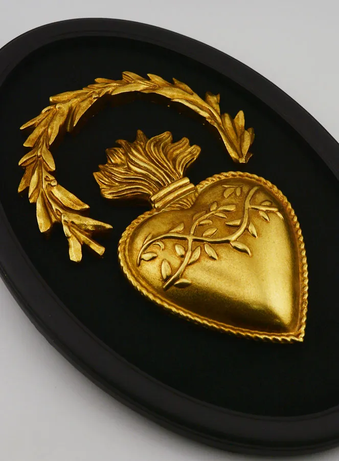 Ex Voto Wanddecoratie Stralend Gouden Hart op Fluweel - 23 cm (pic 3)