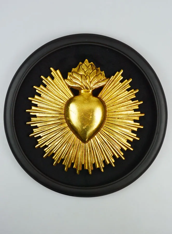 Ronde Ex Voto Wanddecoratie Gouden Hart op Fluweel - 29cm (pic 1)