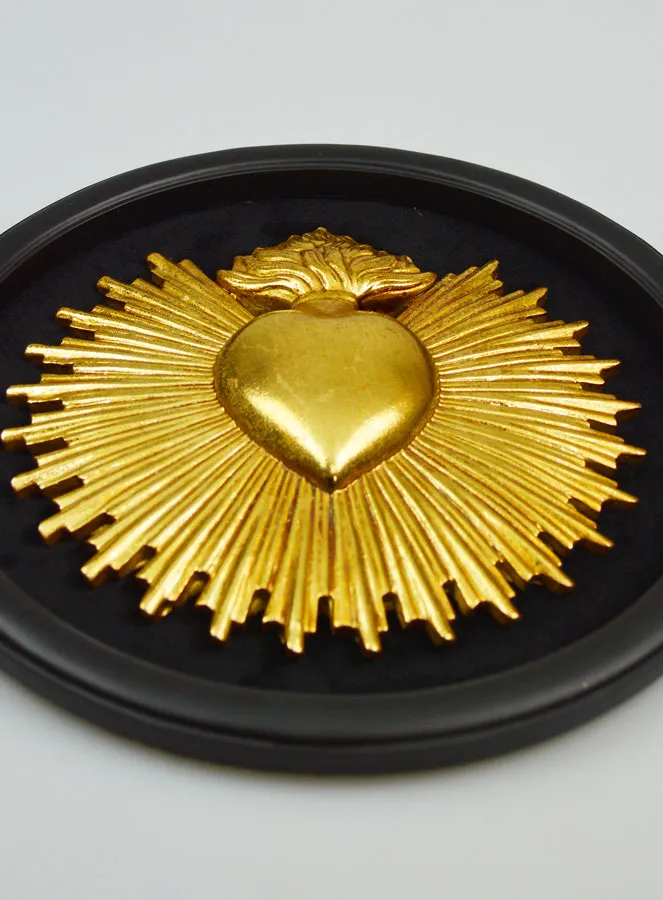 Ronde Ex Voto Wanddecoratie Gouden Hart op Fluweel - 29cm (pic 2)