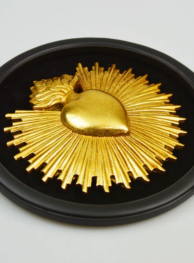Ronde Ex Voto Wanddecoratie Gouden Hart op Fluweel - 29cm (pic 3)