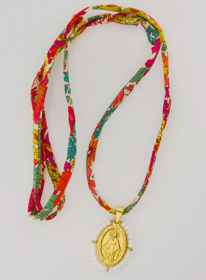 Wonderdadige Medaille met Kralen - Liberty Koord met Bloemen (pic 2)