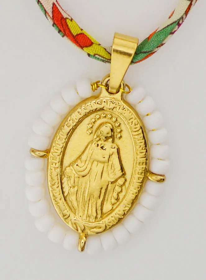 Wonderdadige Medaille met Kralen - Liberty Koord met Bloemen (pic 4)