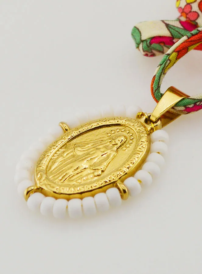 Religieus Collier Liberty Koord met Bloemen - Wonderdadige Medaille met Kralen (pic 1)