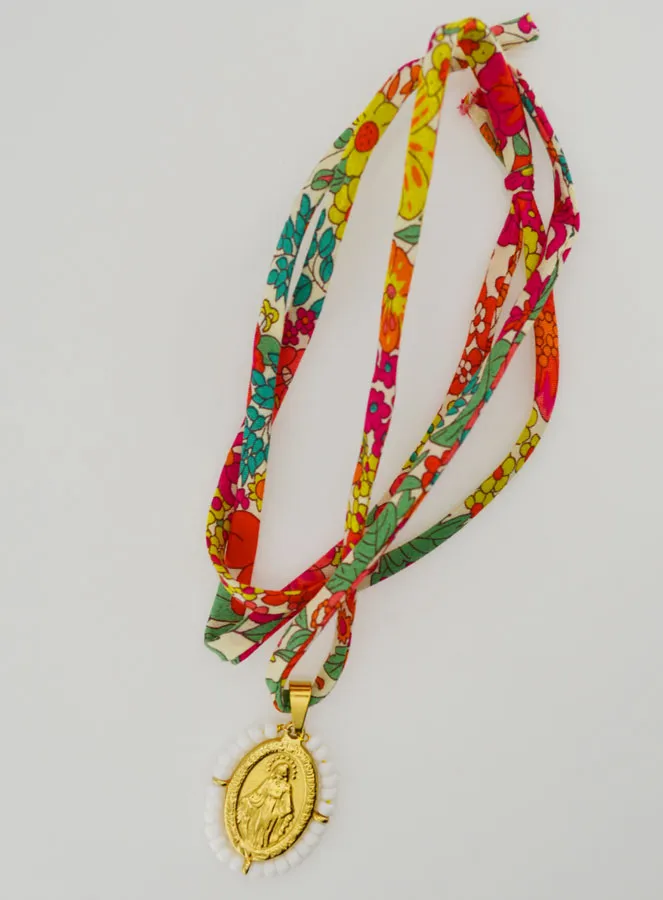 Religieus Collier Liberty Koord met Bloemen - Wonderdadige Medaille met Kralen (pic 2)
