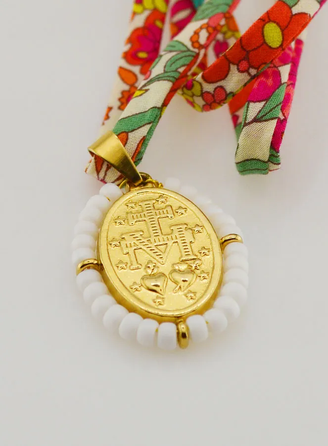 Religieus Collier Liberty Koord met Bloemen - Wonderdadige Medaille met Kralen (pic 3)