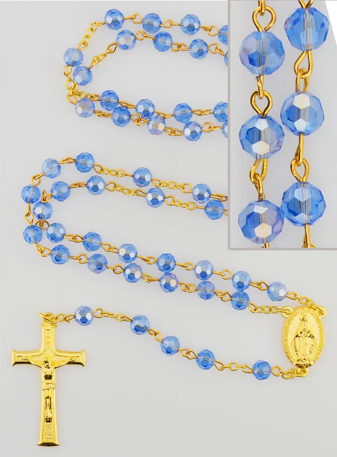 Rozenkrans Wonderdadige Medaille van Facetgeslepen Kralen - Blauw (pic 1)