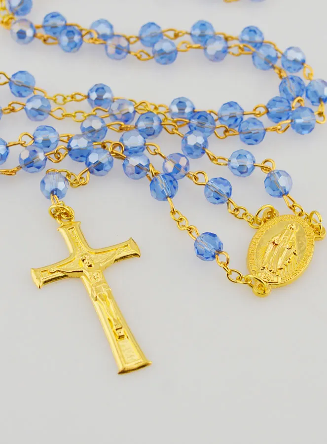 Rozenkrans Wonderdadige Medaille van Facetgeslepen Kralen - Blauw (pic 2)