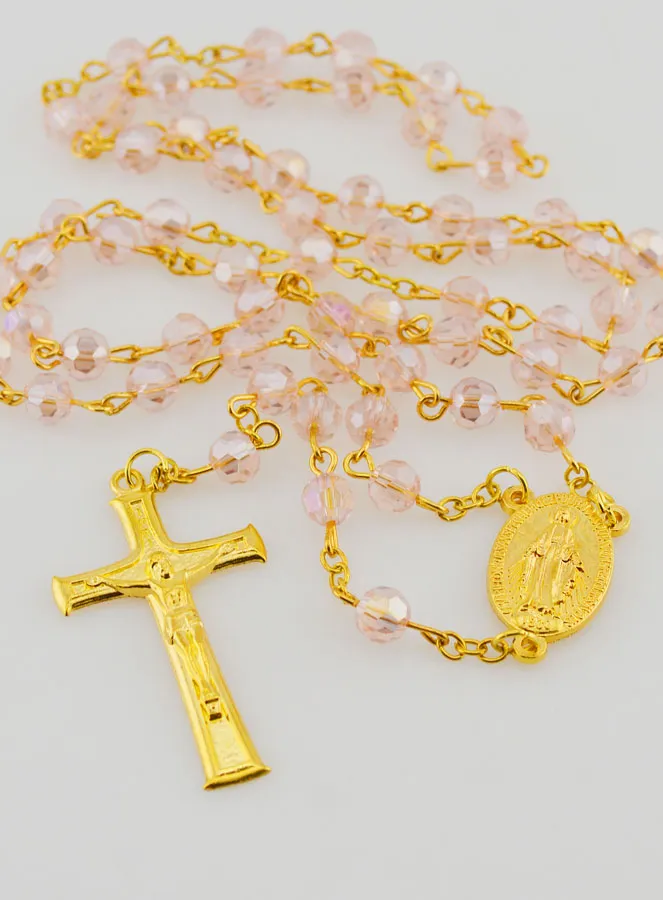 Rozenkrans Wonderdadige Medaille van Facetgeslepen Kralen - Roze (pic 2)
