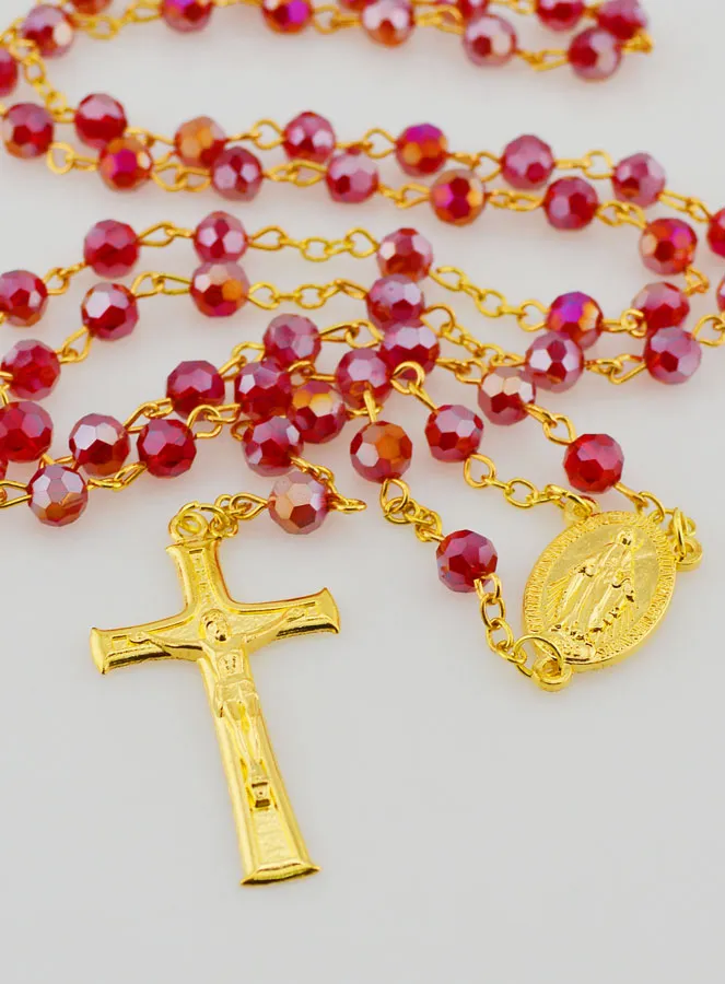 Rozenkrans Wonderdadige Medaille van Facetgeslepen Kralen - Rood (pic 2)