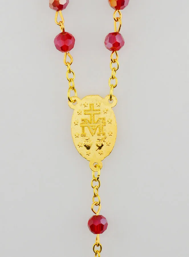 Rozenkrans Wonderdadige Medaille van Facetgeslepen Kralen - Rood (pic 4)