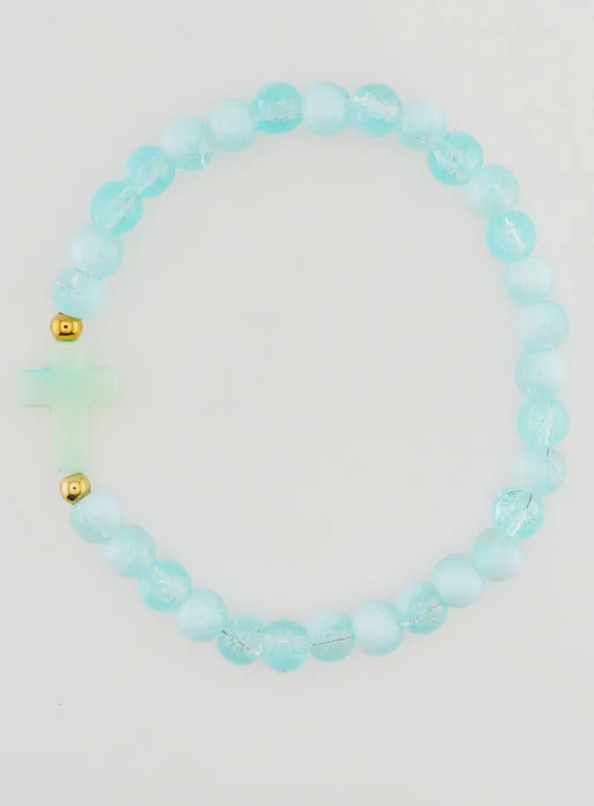 Religieuze Armband met Kruis en Blauwe Glazen Kralen (pic 1)