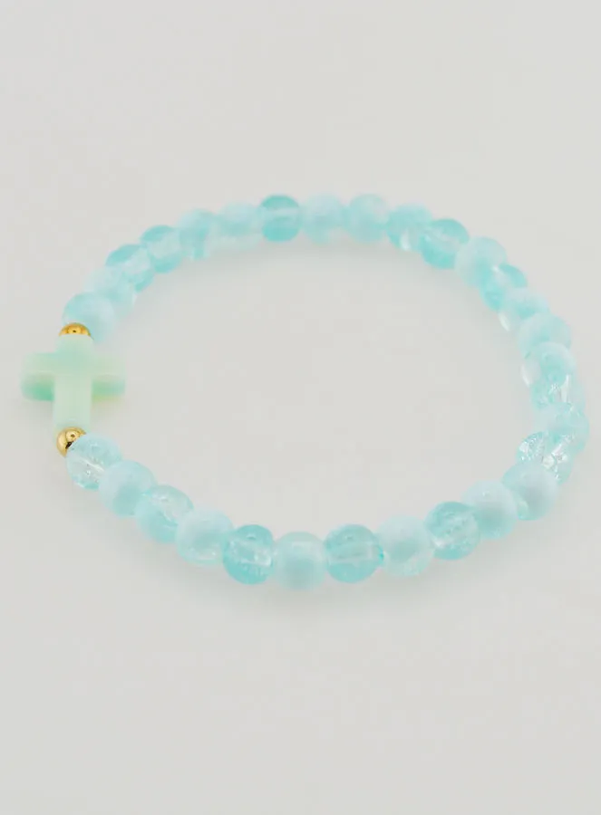 Religieuze Armband met Kruis en Blauwe Glazen Kralen (pic 2)