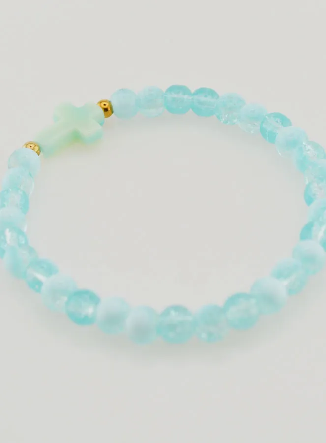 Religieuze Armband met Kruis en Blauwe Glazen Kralen (pic 4)