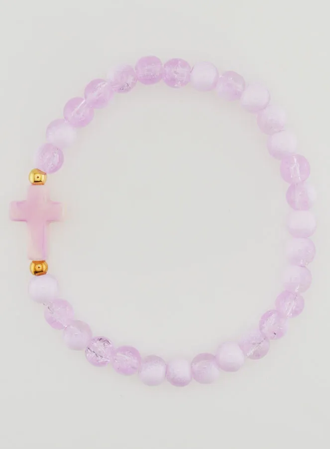 Religieuze Armband met Kruis en Paarse Glazen Kralen (pic 1)