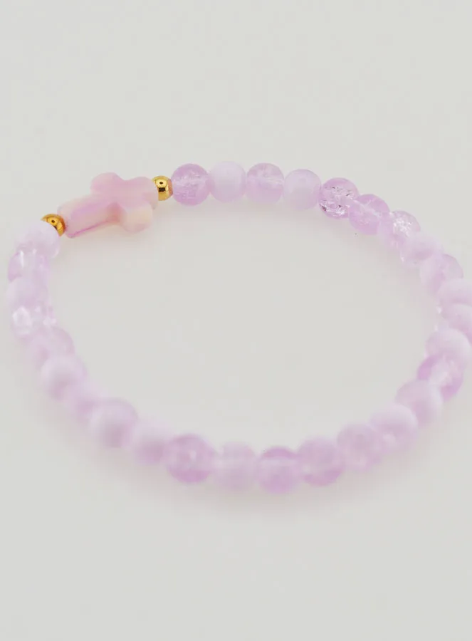 Religieuze Armband met Kruis en Paarse Glazen Kralen (pic 4)