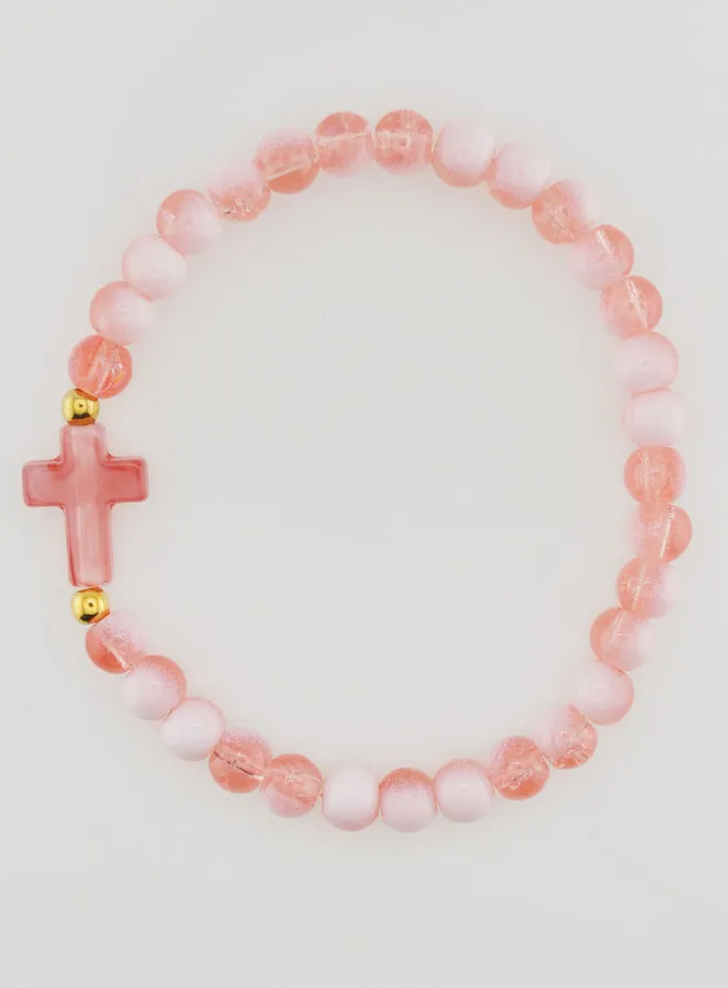 Religieuze Armband met Kruis en Rode Glazen Kralen (pic 1)