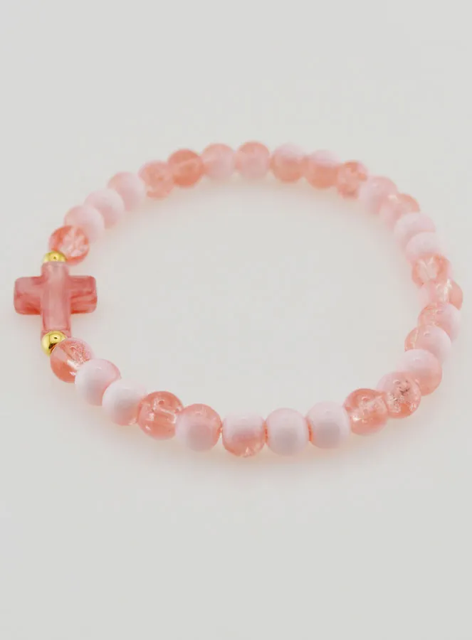 Religieuze Armband met Kruis en Rode Glazen Kralen (pic 2)