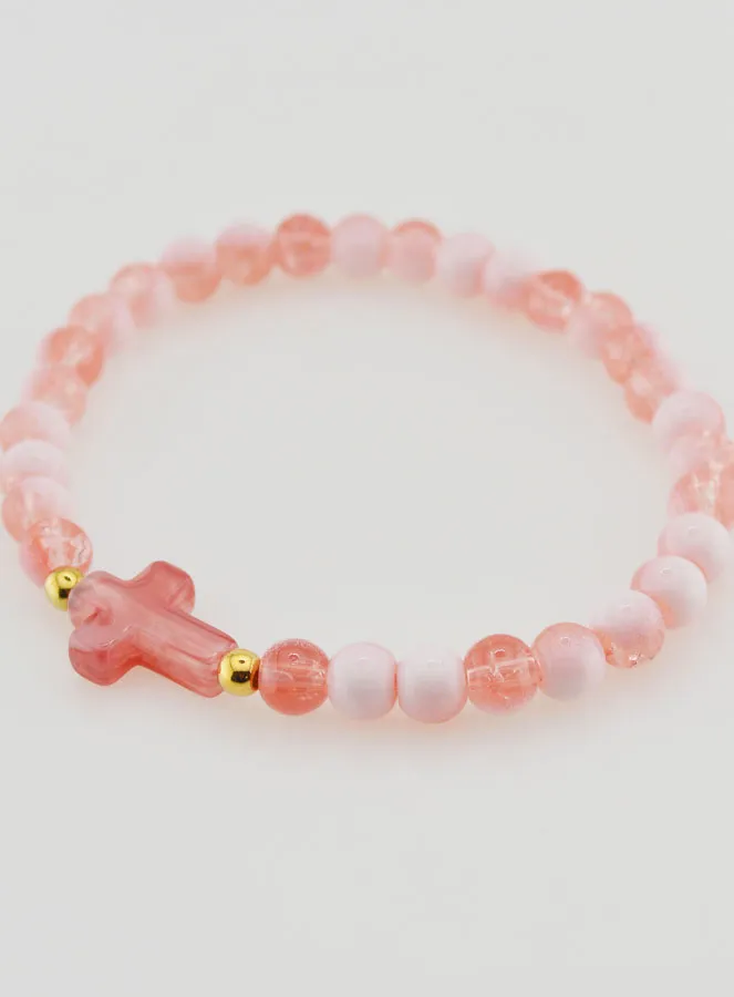 Religieuze Armband met Kruis en Rode Glazen Kralen (pic 3)