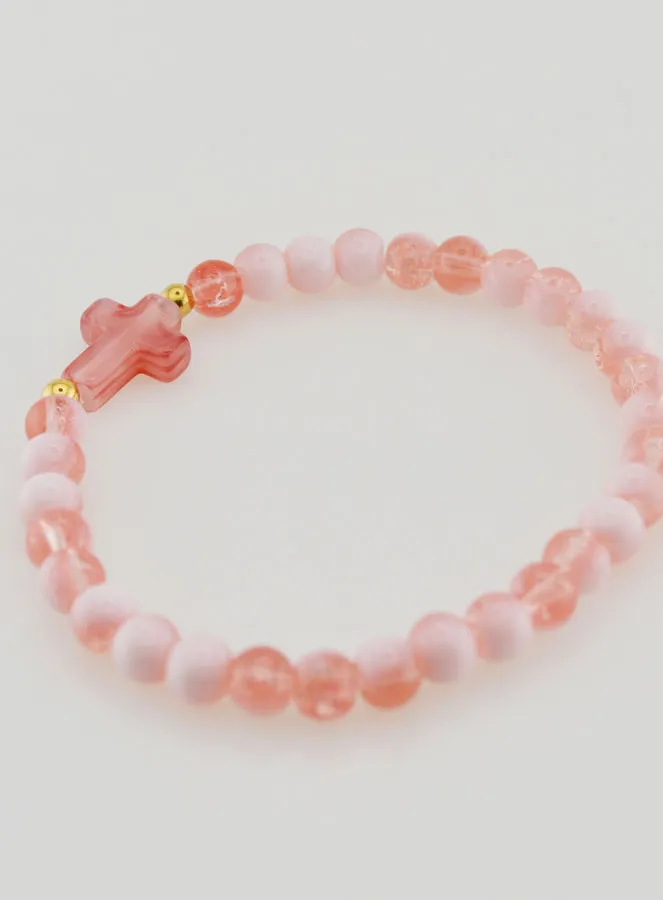 Religieuze Armband met Kruis en Rode Glazen Kralen (pic 4)