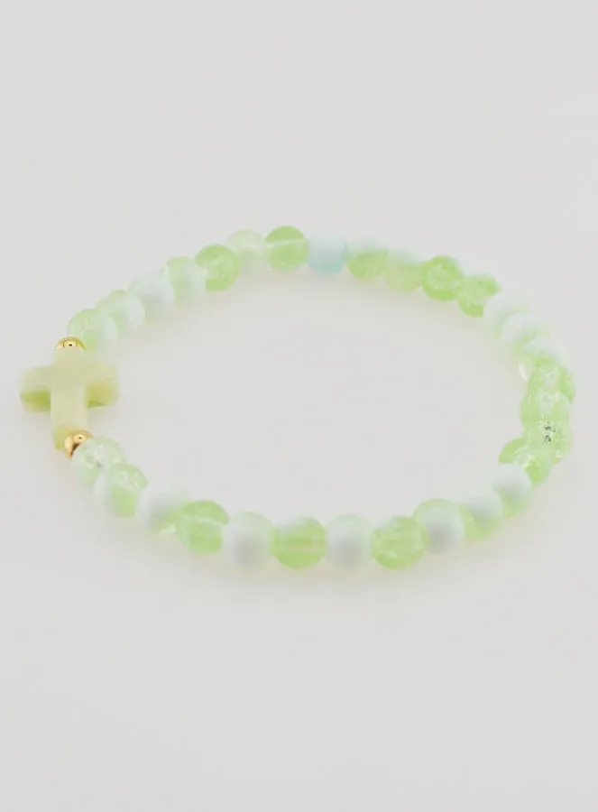 Religieuze Armband met Kruis en Groene Glazen Kralen (pic 2)