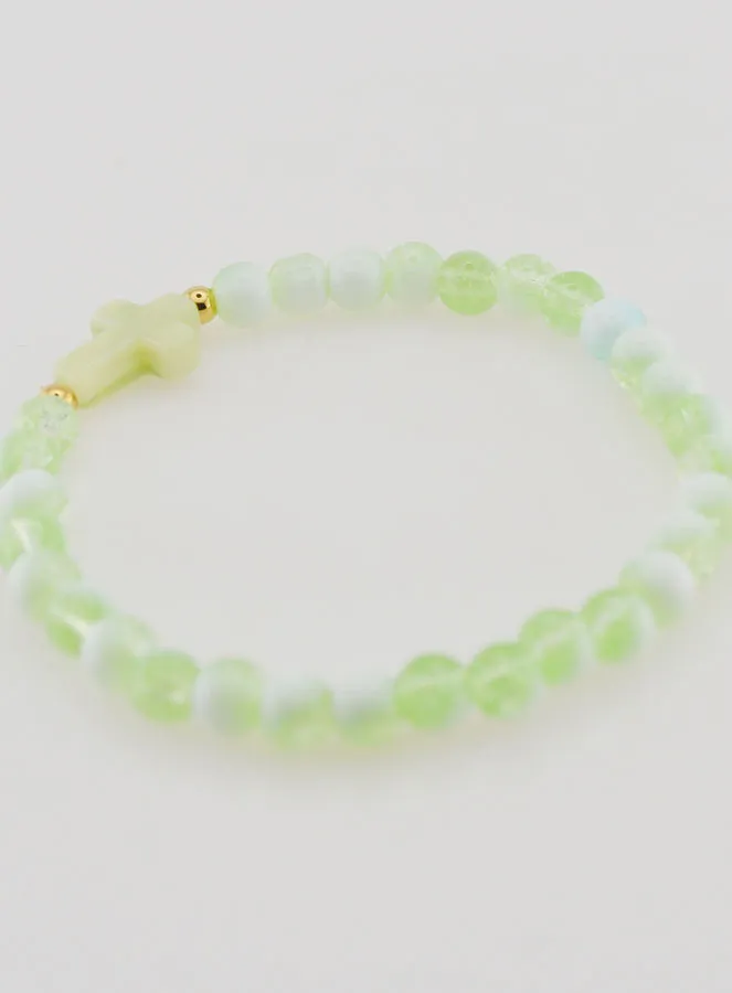 Religieuze Armband met Kruis en Groene Glazen Kralen (pic 4)
